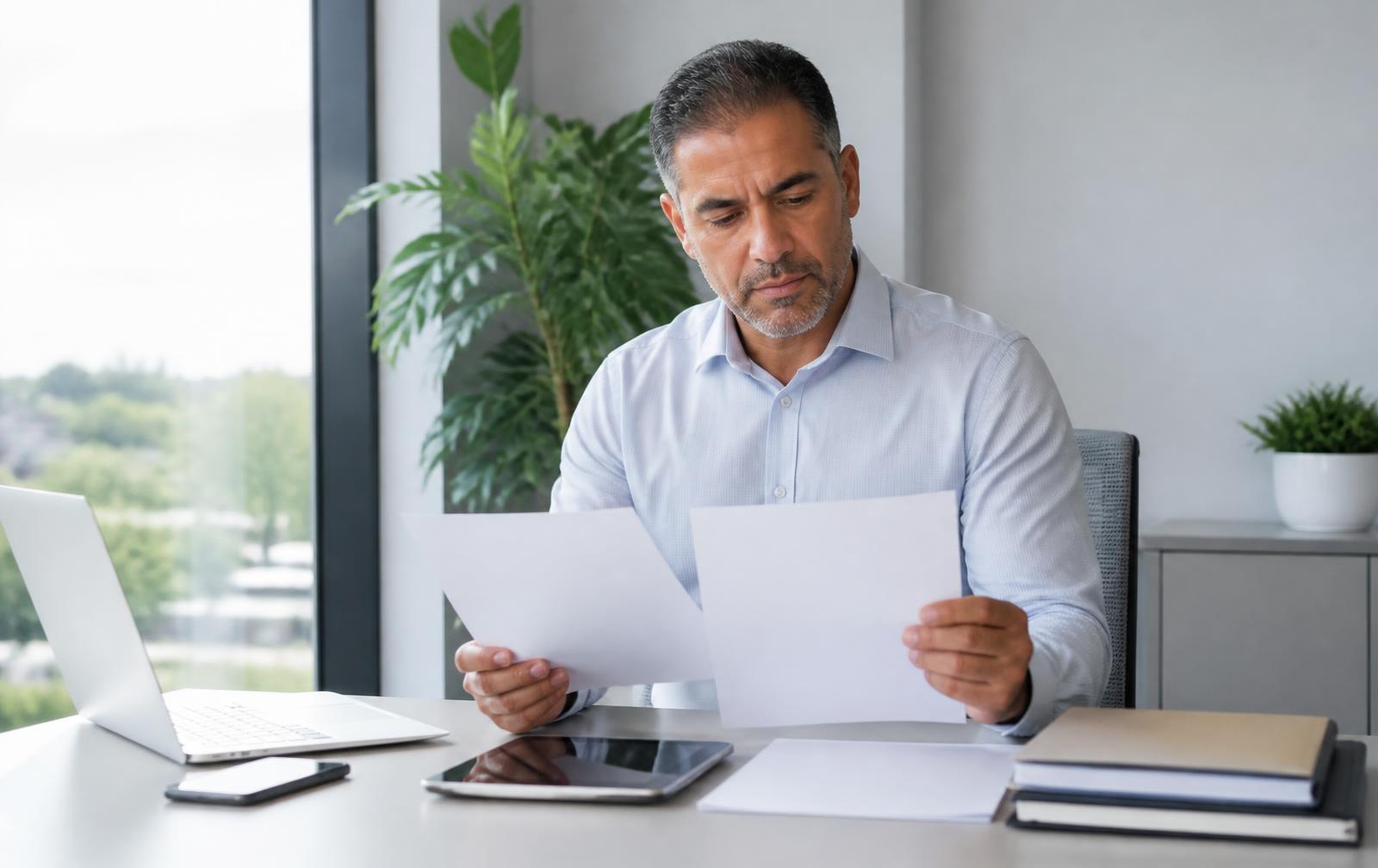 Professional reviewing paperwork in an office