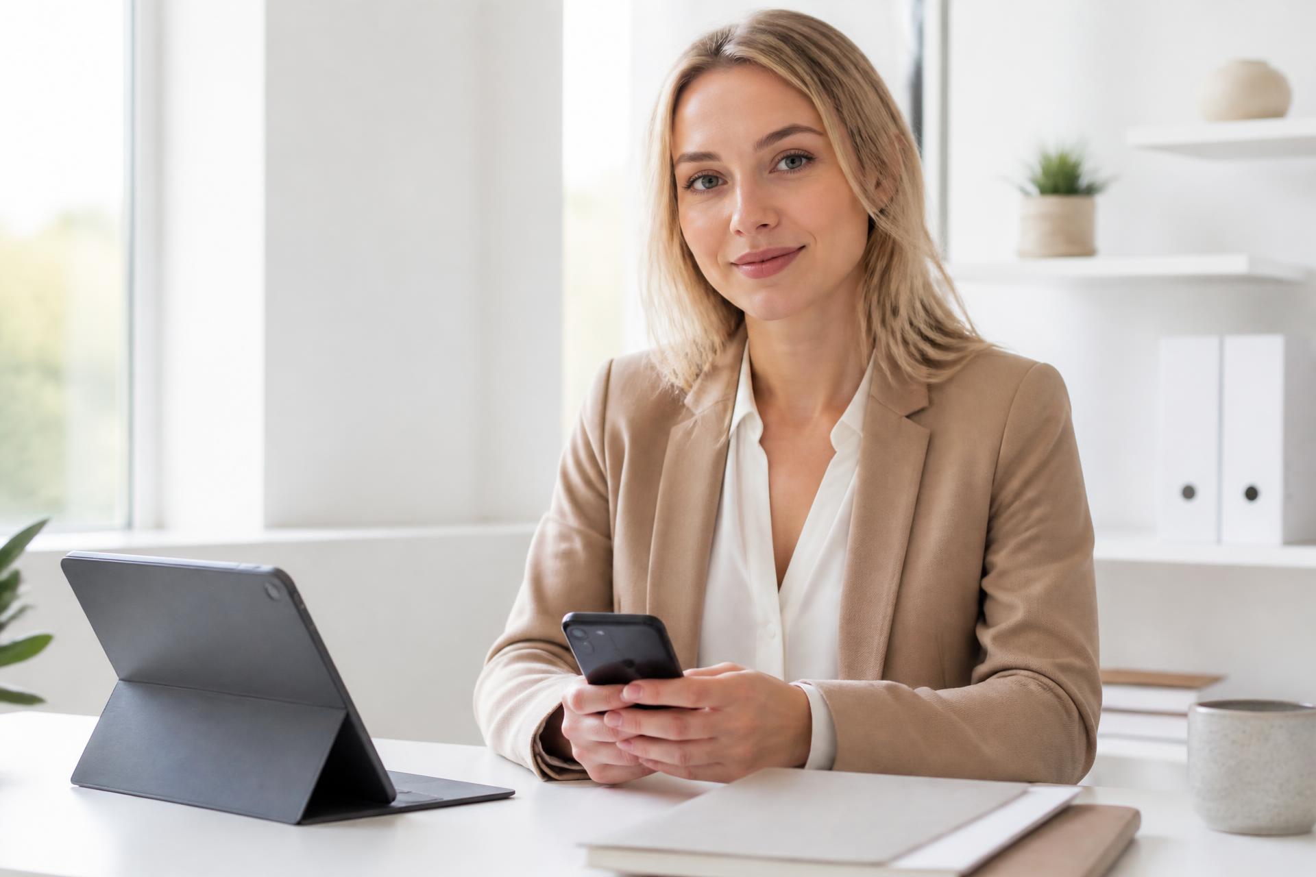 Client checking a status update on a phone