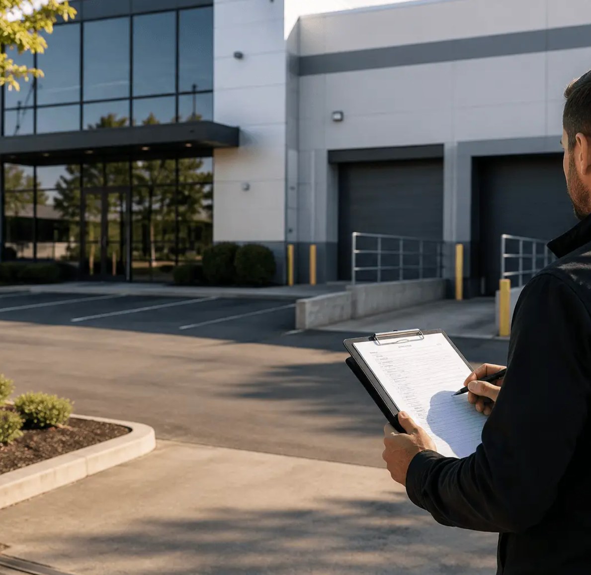 A professional documenting a commercial property
