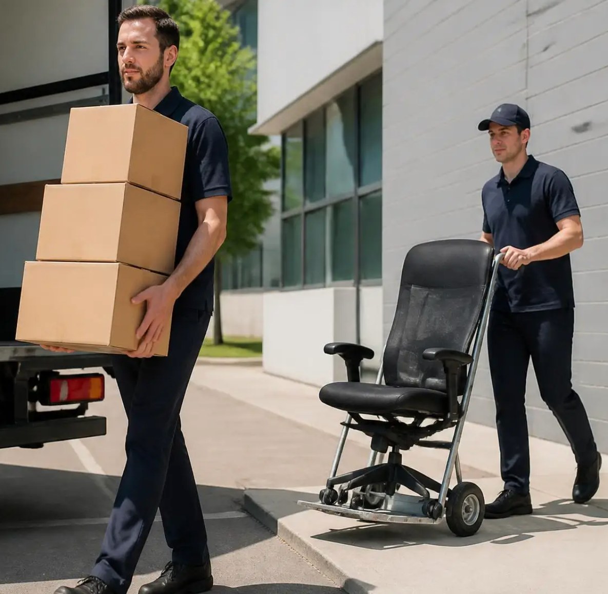 Workers moving property after an auction