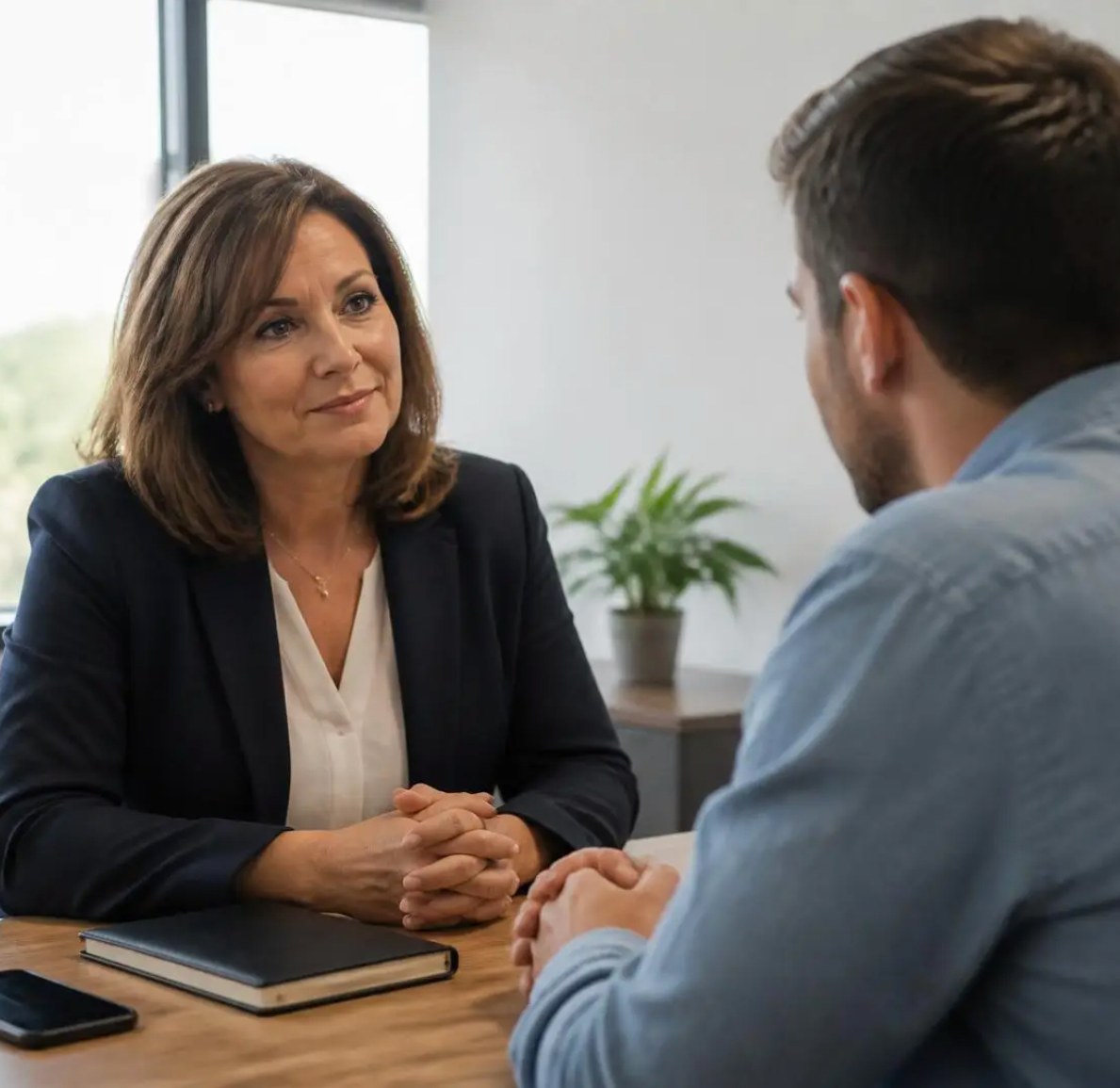A bail bond professional meeting with a client