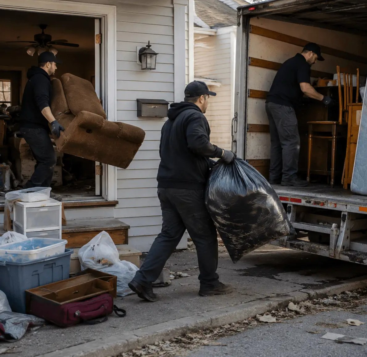 A professional crew clearing a property