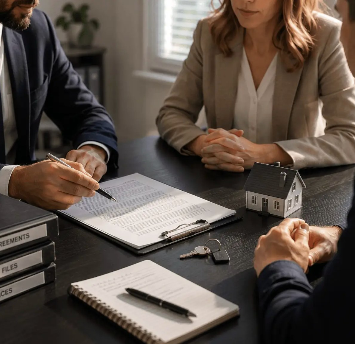 Property professionals reviewing rental documents